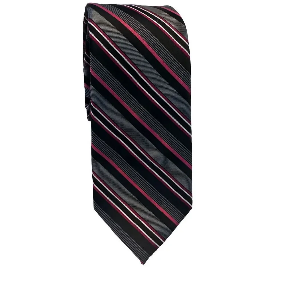 Apt 9 Multicolor Black Red Gray And White Striped Men's Niecktie 2,7